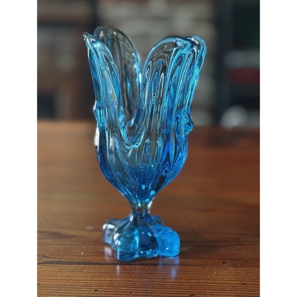 Vintage MCM Aqua Blue Swung Pedestal Vase 7.5 Inches In The Style Of Viking - Picture 1 of 9